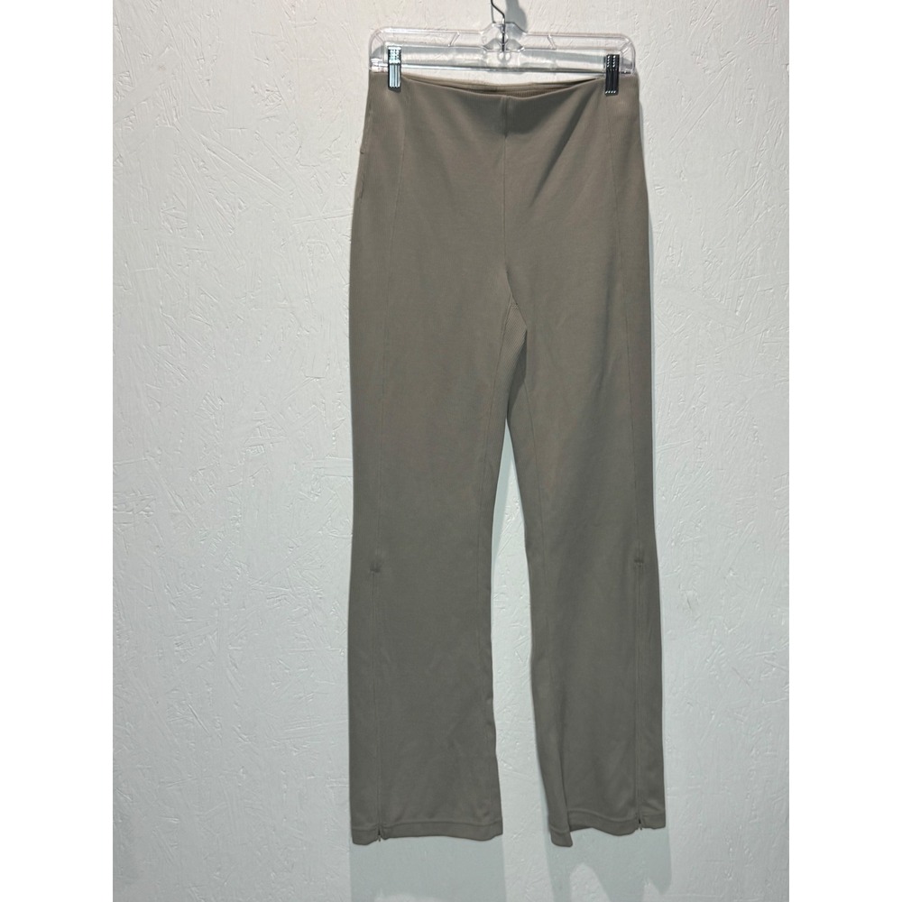 Lululemon Brushed Softstreme Ribbed Zip Flared Pants Taupe Grey Size 8 LW5EUBS